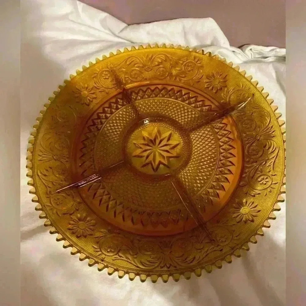Vintage Tiara Indians Amber Glass
Sandwich Tray 12" 5 Divided